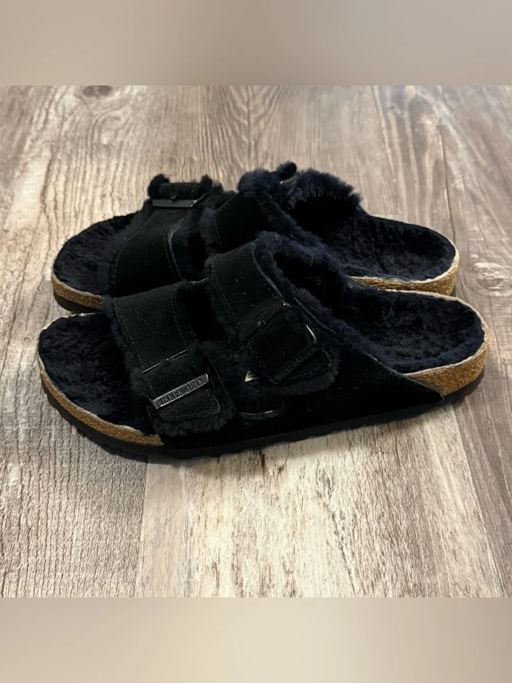 Birkenstock Arizona Shearling Sandals – Black Suede Unisex Size 40